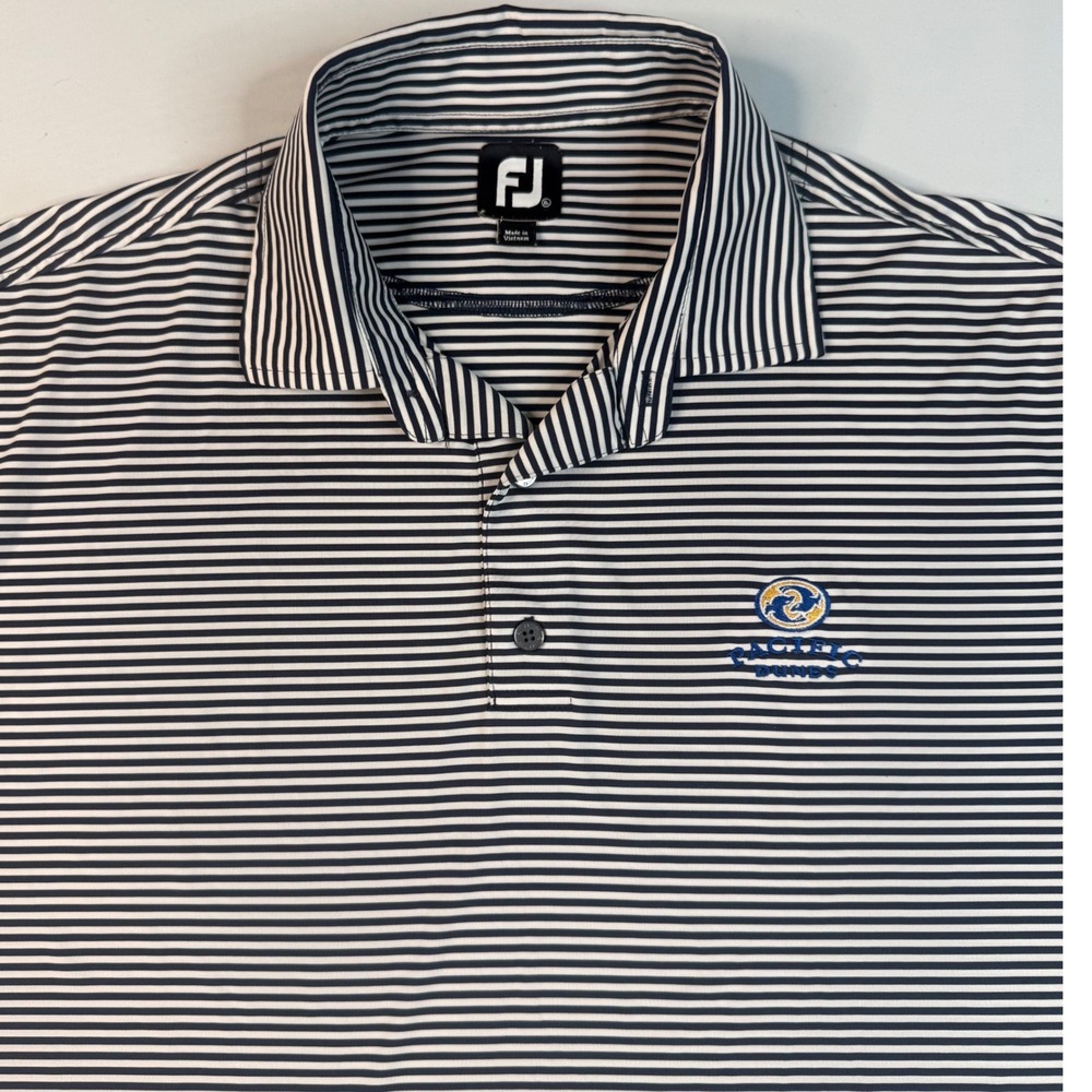 FootJoy Polo Shirt Mens XL Navy White Striped Golf Performance